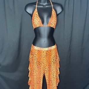 Two Piece Orange Cheetah Bathing Suit